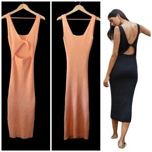 Anthropologie Peach and Black Midi Dress